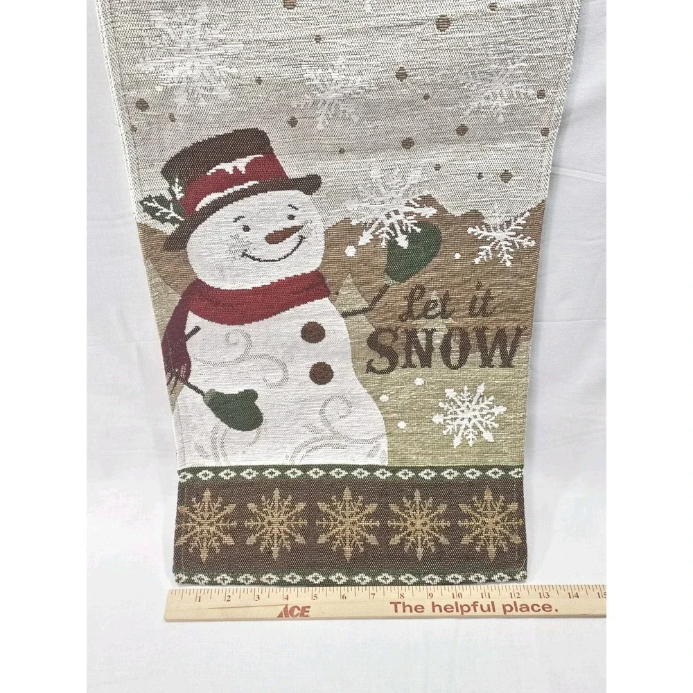 Let It Snow Snowman Christmas Winter Seasonal Table Runner 72 X 13 Brown White